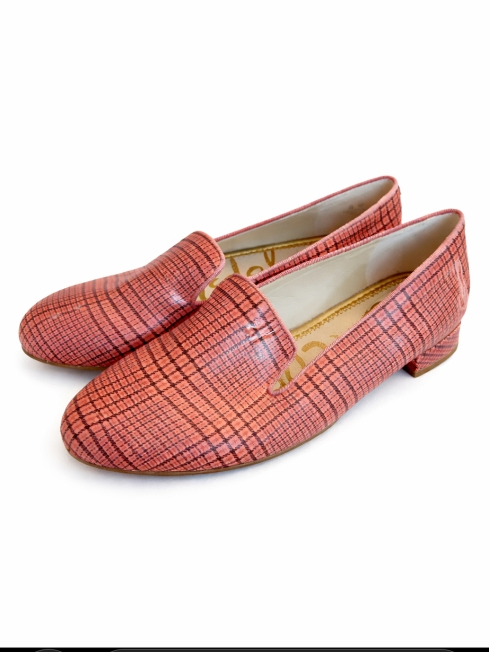 Sam Edelman Loraine Pink Black Plaid Loafers Slip On Flats Sz 10